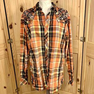 ROAR Women's Western Cowgirl Top Button Down Embroidered Rodeo Shirt Size XL